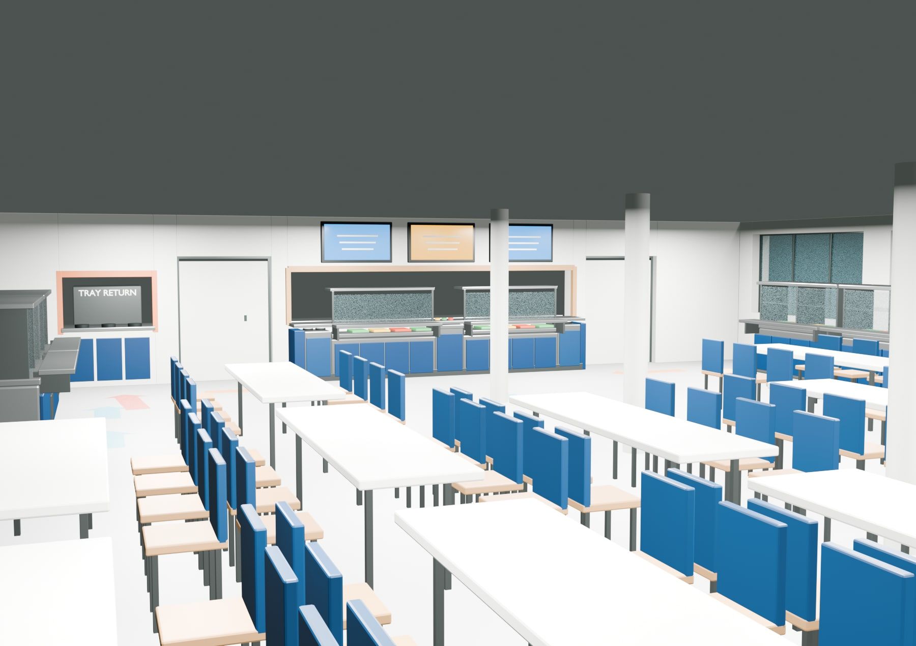 Gastraum mit Blick zur Ausgabe, 3D-Modell — Visualisierung