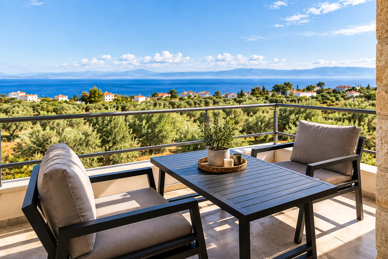 Terrasse mit Blick aufs Meer — KI-gestützte Visualisierung