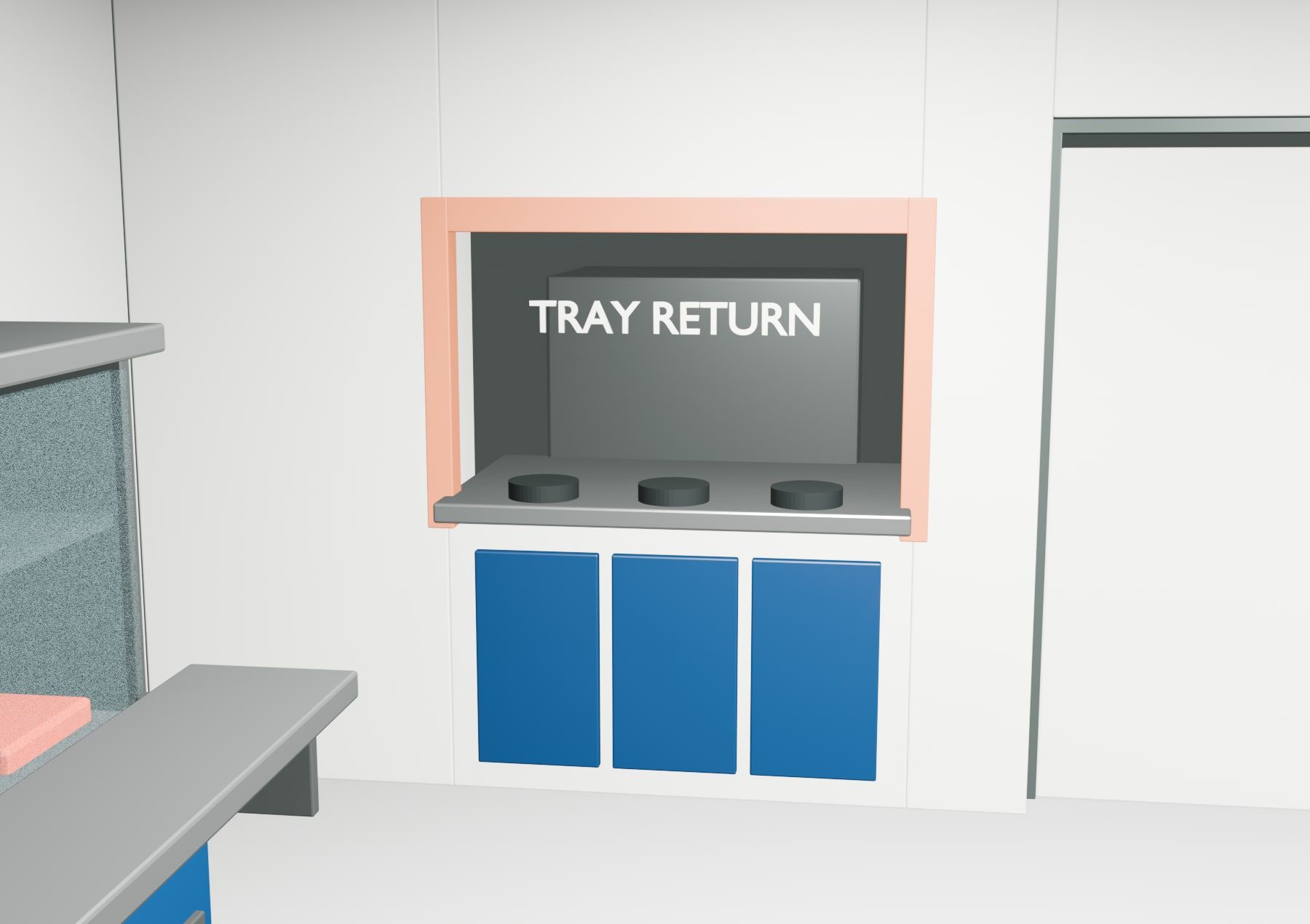Tablettrückgabe in eigener Wandöffnung, 3D-Modell — Visualisierung