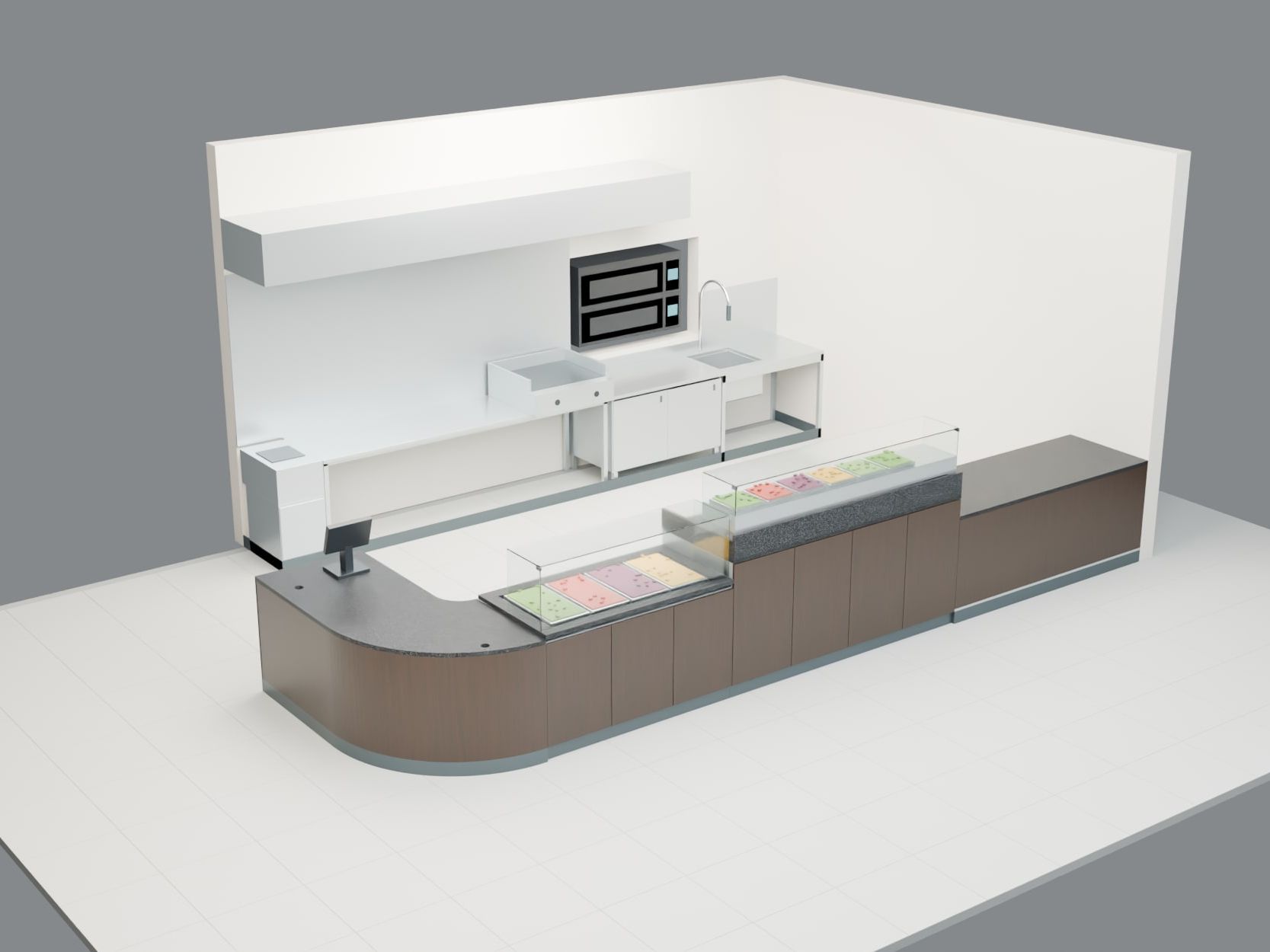 Theke von der Kundenseite, 3D-Modell — Visualisierung