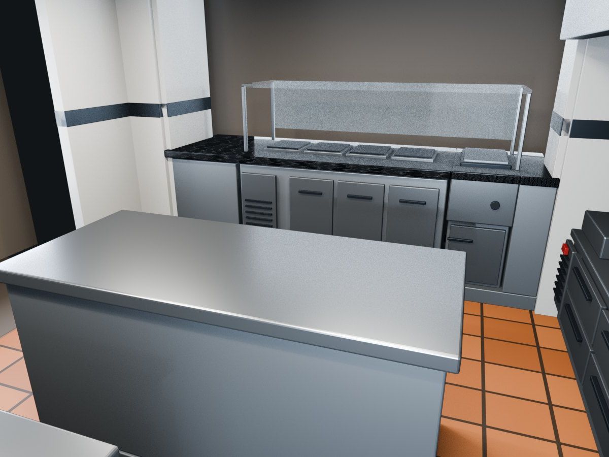Technisches 3D-Modell: Arbeitsinsel und Ausgabe — Visualisierung