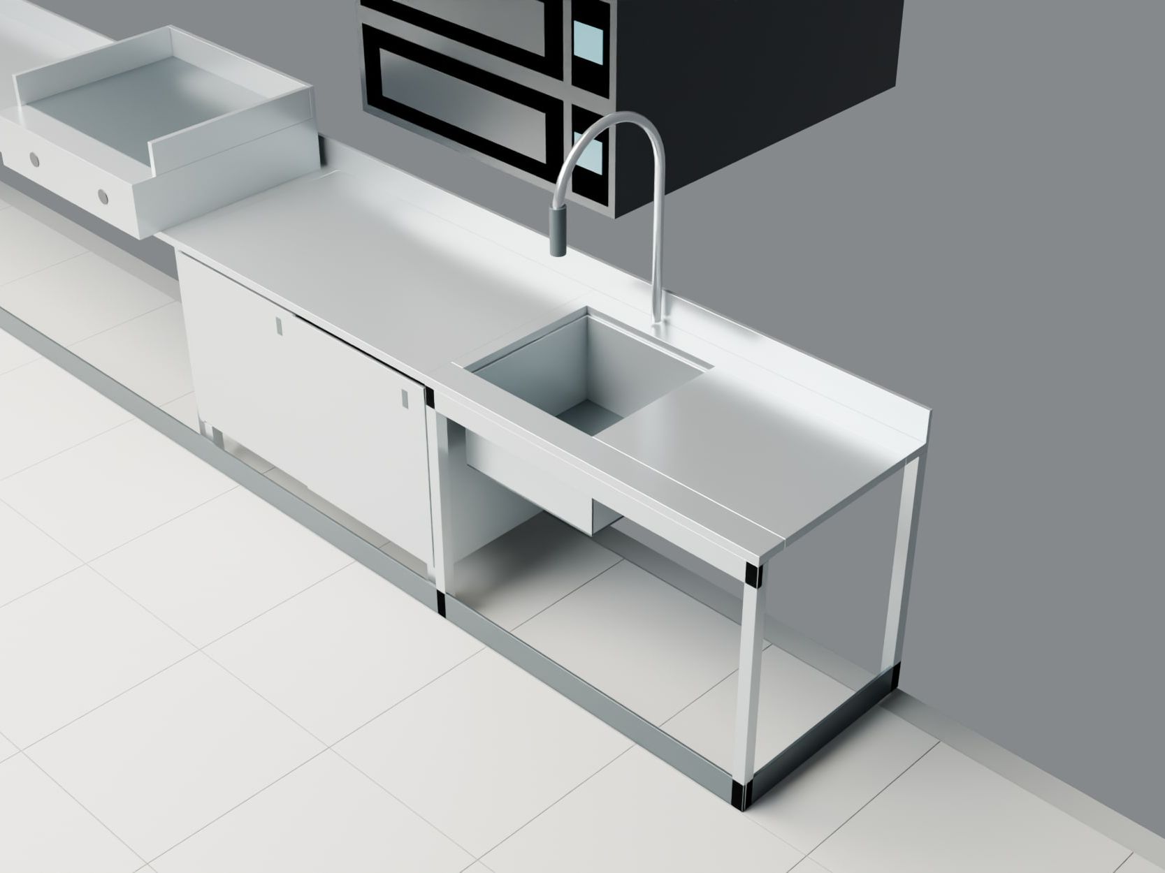 Spültisch mit offenem Unterbau, 3D-Modell — Visualisierung