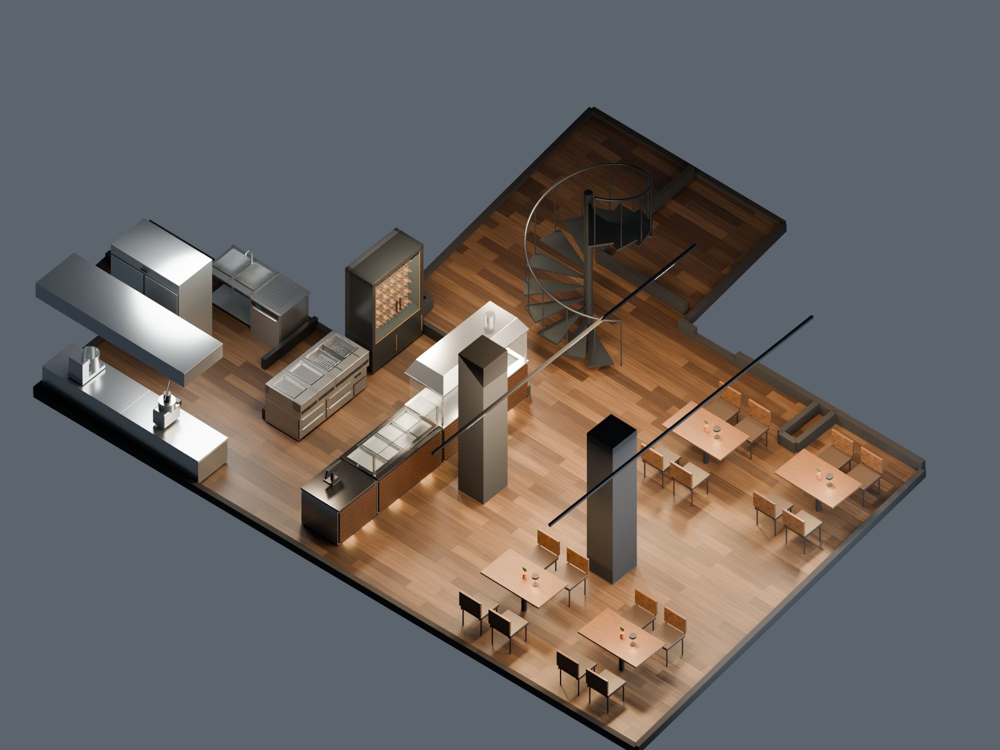 Ebene 2 von oben, 3D-Modell — Visualisierung
