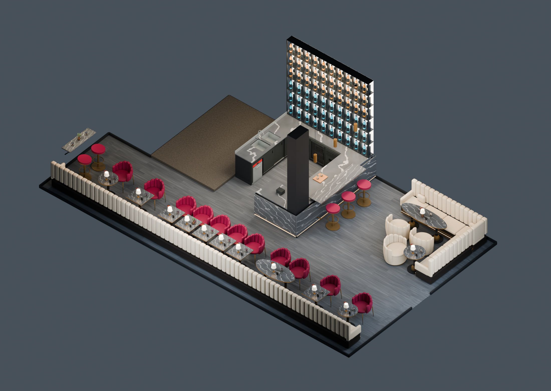 Gastraum, Axonometrie des 3D-Modells — Visualisierung