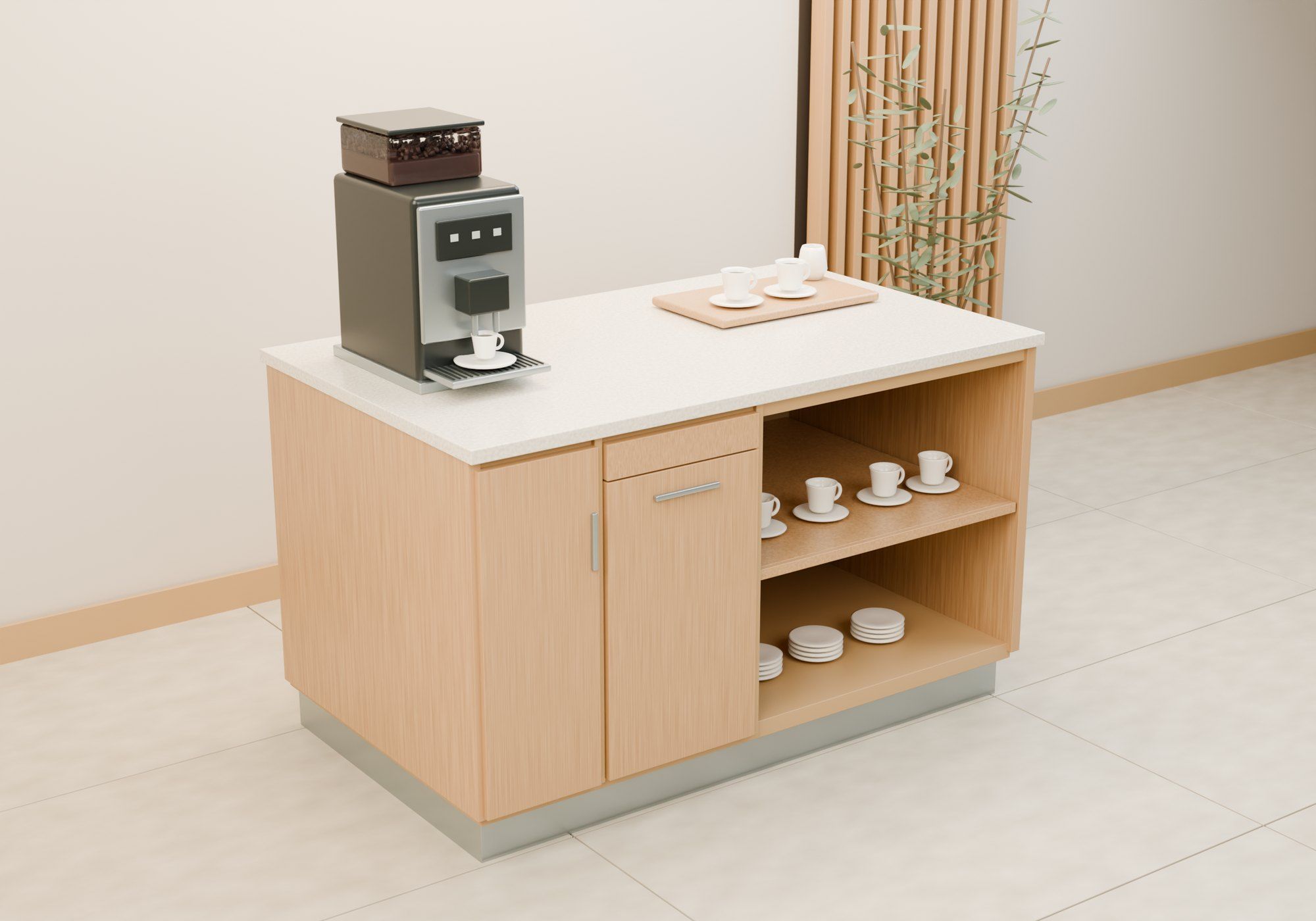 Kaffeetheke im 3D-Modell, geschlossen — Visualisierung